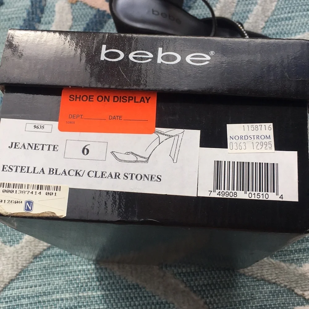 Bebe Evening Heels Jeanette Estella Black Clear Rhinestone size 6 Y2K Square Toe